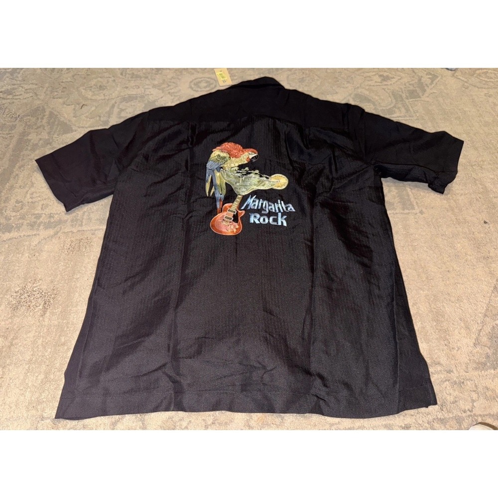 Caribbean Mens Sz Small Black Short‎ Sleeve Button Down Margarita Hawaiian Shirt